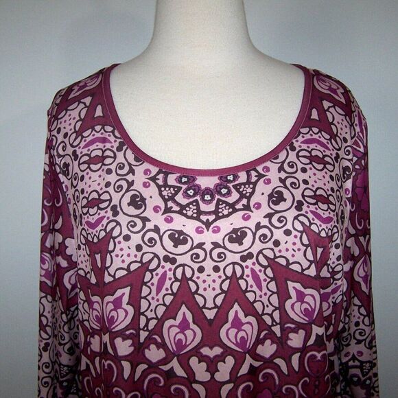 Lily by Firmiana Tunic Top Womens Size 1XL Flowy Stretch Long Sleeves Scoop Neck - Picture 3 of 9